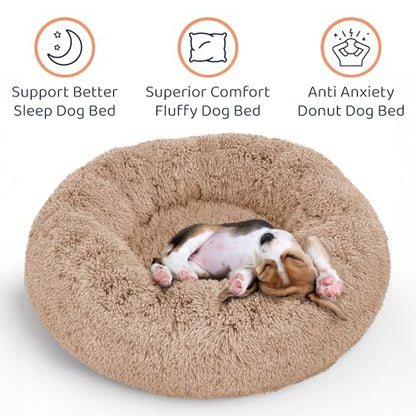 Donut Dog Bed - Premium Comfort for Anxiety Relief - Fluffy & Calming Design with Ultra-Plush Support | Cozy Round Dog Bed with Super Soft Circle Style (Camel, X-Large)