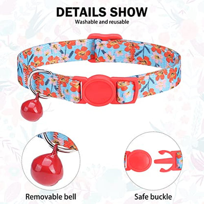 Breakaway Cat Collars for Girl Boy Cats, Fall Winter All Weather Cat Collar Personalized Pattern 2 Pack,Cute Classic Safety Buckles and Bells,Adjustable Printed Nylon Colorful Red - color: Floral Cluster