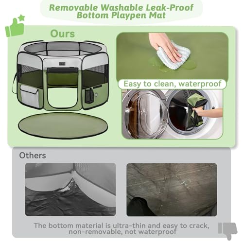 PETSFIT 45.5" Dog Playpen Indoor/Outdoor-Jump-Proof 28.5" Height with Removable Waterproof Mat & Zippered Roof | RV, Camping, Travel Dog Pen | Whelping & Cat Observation Space(45.5"L x 45.5"W x 28.5H) - color: Green