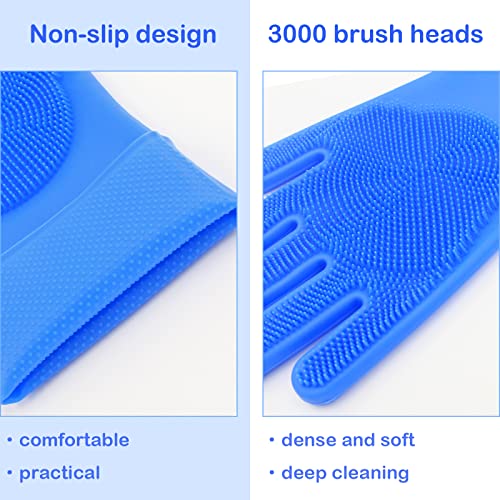 Pet Grooming Gloves, Dog Washing Gloves with High-Density Teeth, Heat Resistant Silicone Dog Bath Scrubber with Enhanced Five Finger Design, Bathing and Massaging for Dogs and Cats - color: Blue