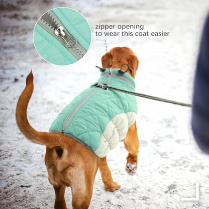 FUAMEY Dog Coat for Small Dogs,Waterproof Dog Winter Jacket with Harness Built in Puppy Cold Weather Coats Reflective Pet Vest with Zipper Warm Fleece Dogs Snowsuit Windproof Mint Green XS - color: Mint Green, size: XS(chest:14in)