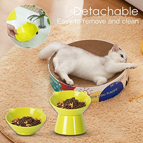 Detachable Elevated Cat Bowls, 15° Tilted Raised Cat Food Bowl Anti-Vomiting,Whisker Friendly, Adjustable Pet Dishes for Protecting Spine, cat Bowls for Indoor Cats Adult Kitten - color: Green
