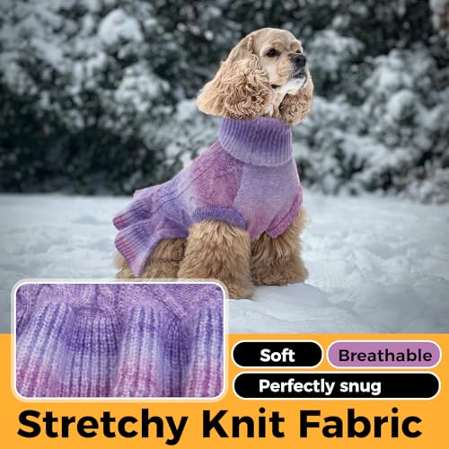 Lelepet Dog Sweater Turtleneck Knitwear Sweatshirt Cable Knit Warm Dress for Small Medium Large Dogs Puppy Fall Sweater, Pitbull, Lab, XL, Purple - color: Purple, size: XL