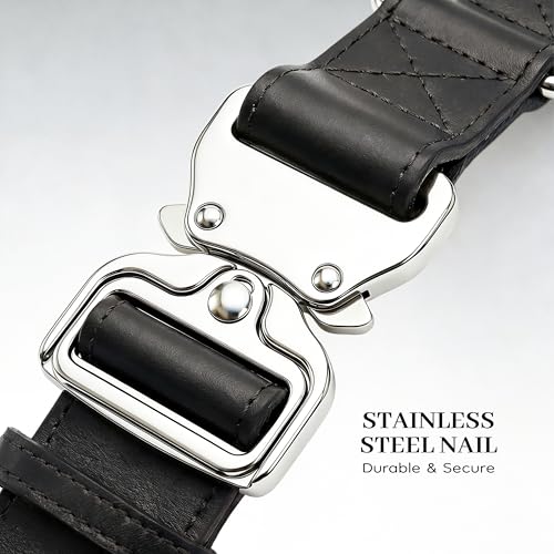 AssuredLock Leather Dog Collar, 1.5” Wide, Smooth Quick-Release Buckle with Adjustable Design, Heavy-Duty Handcrafted Collars for Large Dogs, Black-M - color: Black, size: 12.5-20.5 In
