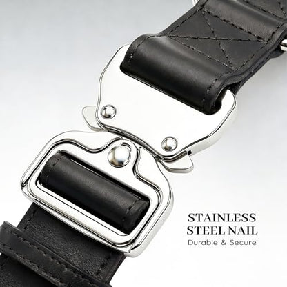 AssuredLock Leather Dog Collar, 1.5” Wide, Smooth Quick-Release Buckle with Adjustable Design, Heavy-Duty Handcrafted Collars for Large Dogs, Black-M - color: Black, size: 12.5-20.5 In