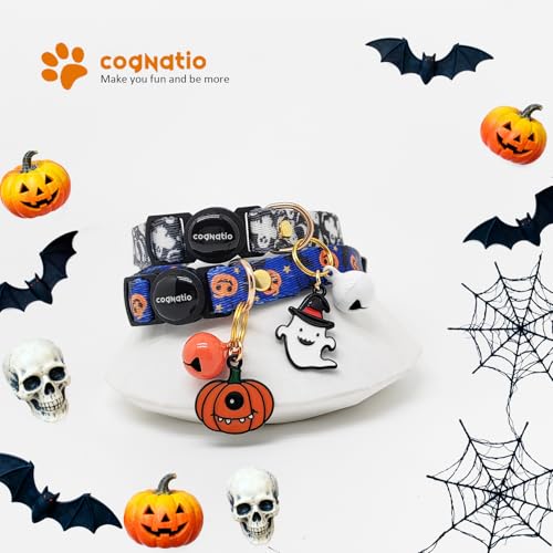 2 Pack Breakaway cat Collars with Bell,Safety Quick Release Pendant Cute Kitten Collar,Adjustable 20-30cm (Halloween4, 20-30cm) - color: Halloween4