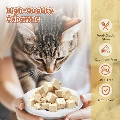Andaliz 5.7 inch Ceramic Cat Food Bowl Set (6-Piece) - Shallow Dishes for Wet Food & Water, Whisker Fatigue Cat Plates, Kitten Saucers for Indoor Cats