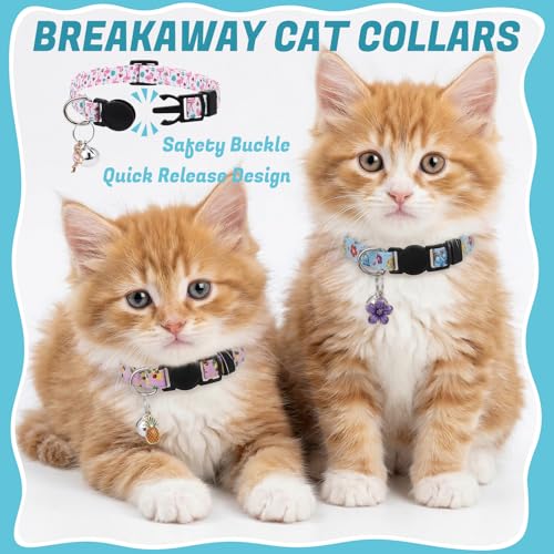 18 Pcs Breakaway Cat Collars with Bells Pendants Adjustable Cute Cat Collars with Ice Cream Sea Pattern Summer Kitten Collar for Girl Boy Cats - color: Summer Animals