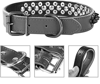 Spiked Studded Dog Collar, Soft Genuine Leather Dog Collar, Adjustable Dog Collars for Small Medium Large Dogs Breeds Pit Bull (S fit Neck 10.5-13", Pink) - color: Pink, size: S fit Neck 10.5-13"