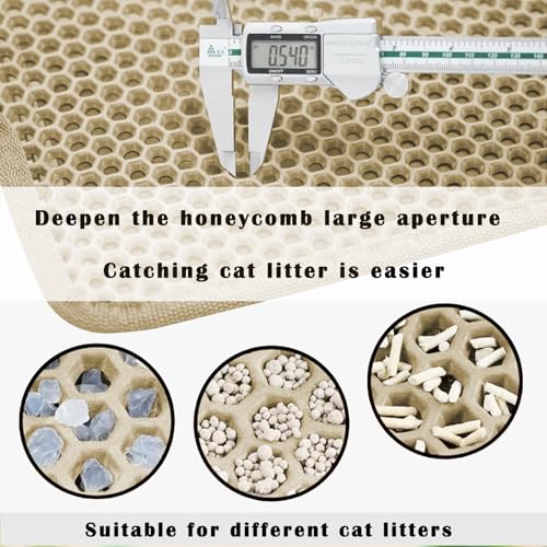 HCY&WLD Cat Litter Mat, Honeycomb Double Layer Cat Litter Trapping Mat, Waterproof Urine Proof Non-Slip, Scatter Control, Less Waste, Easier to Clean (Beige, 24" X 18") - color: Beige