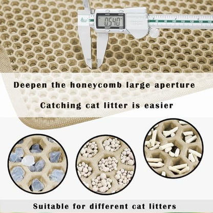 HCY&WLD Cat Litter Mat, Honeycomb Double Layer Cat Litter Trapping Mat, Waterproof Urine Proof Non-Slip, Scatter Control, Less Waste, Easier to Clean (Beige, 24" X 18") - color: Beige