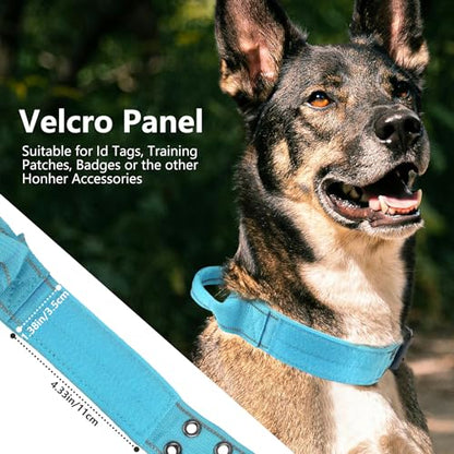 Tactical Dog Collar with Control Handle, Military Adjustable Pet Collar Reflective Heavy Metal Buckle Dog Collar, Soft Nylon Training Collar for Medium Large Dogs (Blue, Large) - color: Blue, size: Large