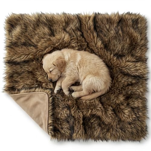 IHAPPYDOG Waterproof Faux Fur Dog Blanket – Pet Throw & Couch Protector for Sofa, Bed, Furniture – Plush Pup Cover for Small Medium Large Dogs – Machine Washable – Brown 40" x 30" - color: Brown, size: 40" x 30"