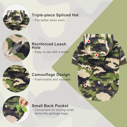 BEAUTYZOO Dog Hoodie for Small Medium Dogs Puppy, Soft Fleece Dog Sweater Cold Weather Coats with Pocket, Pet Outfits Hooded Sweatshirt Chihuahua Cat Jacket Clothing Warm Camo French Bulldog Clothes - color: Army Green, size: Small/Medium