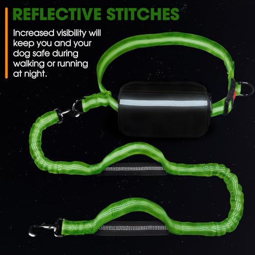 Hands Free Dog Leash with Waist Belt – No-Pull Bungee, Dual Padded Handles & Zipper Pouch for Running, Walking & Training – Adjustable Waist Leash for Large & Medium Dogs (Chartreuse) - color: Chartreuse