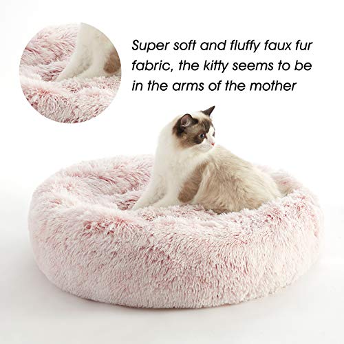 WESTERN HOME WH Calming Dog & Cat Bed, Anti-Anxiety Donut Cuddler Warming Cozy Soft Round Bed, Fluffy Faux Fur Plush Cushion Bed for Small Medium Dogs and Cats (20"/24"/27"/30") - color: Pink, size: 27.0"L x 27.0"W x 8.0"Th