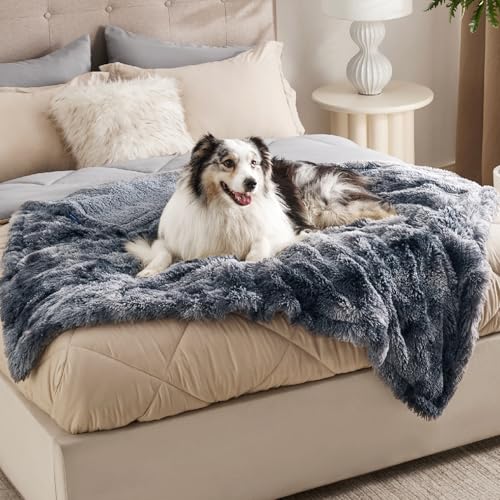 Bedsure Dog Blankets for Large Dogs, Fluffy Waterproof Dog Blanket for Couch Protector and Bed Washable, Fuzzy Faux Fur Pet Throw Blankets for Calming, Dog Accessories, XL, 50×60 inch, Tie-dye Grey - color: Tie-dye Grey, size: Xl(50x60")