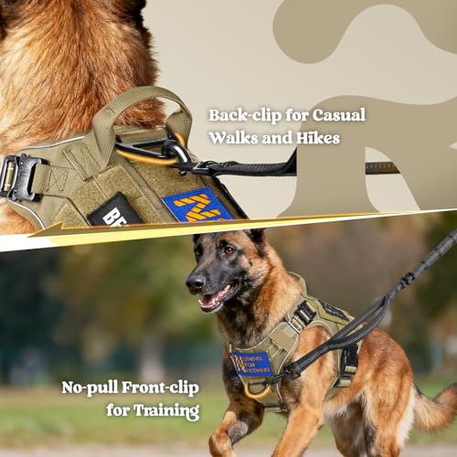 rabbitgoo Tactical Dog Harness Small Sized, No Pull Upgraded Reflective Heavy Duty Molle Vest with Handle, Adjustable Military Service Dog Vest for Walking Hiking Training, Brown, S - color: Brown Reflective, size: Small