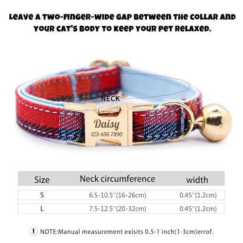 Personalized Plaid Cat Collar with Bell - Non-Breakaway Custom Polyester Kitten Collar with Engraved Name & Phone Number (Pattern 10, S (6.5-10.5 Inches)) - color: Pattern 10, size: S (6.5-10.5 Inches)