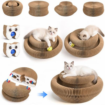 2-Pack Magic Organ Cat Scratcher, Cardboard Kitty Cat Toy with Interactive Ball Track, Foldable Cat Toy Cardboard Ring for Indoor Multi-Cat Homes, Fun Intelligence Exercise & Furniture Protection