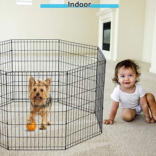 Pet Dog Playpen 8 Panel 24" Metal Portable Foldable Indoor Outdoor Cat Puppy Exercise Pen Animal Wire Yard Dog Fence Crate Kennel for Small Medium Large Dogs Black - size: 24"x8 Panels