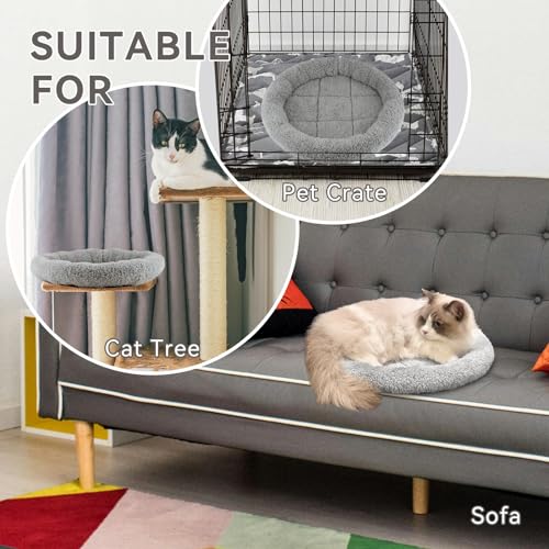 Plush Cat Bed Mat, 15.75" Round, Self Warming Dog Bed with Pillow, Puppy Kitty Relying/Curling Sleep Cushion, Warm Bed for Small to Medium Dogs Cats Rabbits, Antiskid Bottom, Medium - size: Medium(Round)