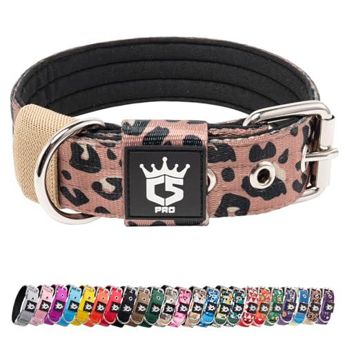 TSPRO Tactical Dog Collar 1.25 Inch Wide Thick Dog Collars with Heavy Duty Metal Buckle, Durable, Strong, Adjustable for Small Dogs (Leopard Print S) - color: Leopard Print, size: S-for neck size (adjustable 12.6"-15.8")
