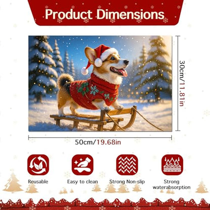 HOMETITUTE Cute Winter Dog Pet Food Mat Merry Christmas Spill-Proof Pet Feeding Mat Winter Holiday Cat Water Bowl Mats 20" x 12" Christmas Pet Placemat Cat and Dog Accessories - color: Orange