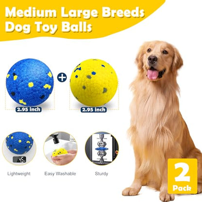 2 Pack Dog Balls Indestructible Tennis for Dogs Durable Bouncy Dog Toy for Aggressive Chewers Interactive Dog Toys for Water Toy Fetch Balls (Yellow,Blue) - color: Yellow,Blue