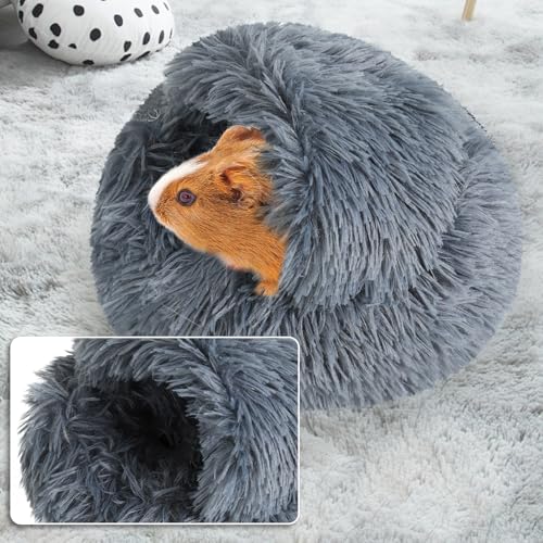 Soothing Guinea Pig Hideout, Doughnut Guinea Pig Bed with Hooded Cover, Washable Hamster Rabbit Bunny Bed, Washable Round Cave Beds for Small Animal Bunny Rabbit Hideout (Black) - color: Black