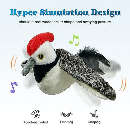 LEWISER Cat Toys, Flapping Wings Cute Woodpecker, No Flying, Chirping Bird Interactive Catnip Toy for Kitten or Small Dogs, Touch Activated, Rechargeable - color: Flap Woodpecker