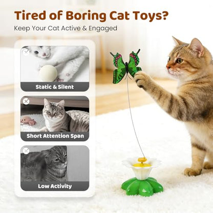 Interactive Cat Toy for Indoor Cats, Automatic Flying Feather Wand with Suction Cup Base, USB Rechargeable Pet Toys to Keep Them Busy (2PC) - color: 2PC
