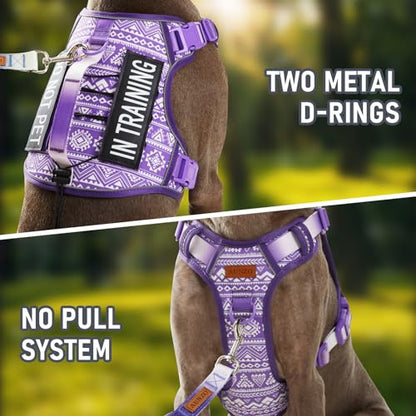 Tactical Dog Harness X-Large No Pull Easy Walker, Escape Proof Harness Vest with Handle, Reflective Vest with 2 Leash Clips and 3 Buckles, Newfoundland Alaska German Shepherd Mastiffs, XL - color: Purple Ethnic, size: Extra Large