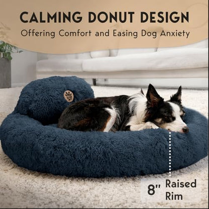 PetJett Dog Beds Large Sized Dog - 36'' Calming Round Bed, Washable Dog Bed - Anti-Slip Super Soft Donut Bed, Fluffy Faux Fur Anti-Anxiety Premium Comfort Pet Bed, Fits Dogs up to 80 lbs - Dark Grey - color: Dark Gray, size: Large - 36”L x 36”W x 8”Th