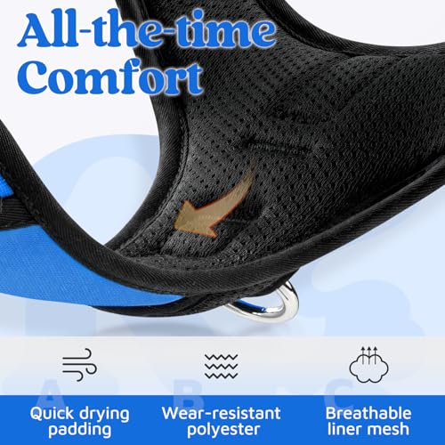 rabbitgoo Dog Harness Small Sized, No Pull Dog Vest with 3 Buckles, Adjustable Soft Padded Pet Harness with Easy Control Handle and Reflective Strips, Blue, S - color: Blue, size: Small
