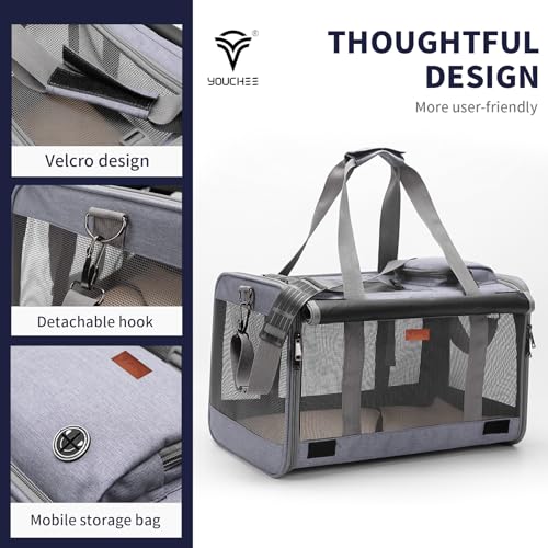19x10.5x11.5 Inches Cat, Dog Carrier for Pets Up to 20 Ibs, Washable，Soft Sided，Collapsible Travel Puppy Carrier. (Grey) - color: Grey