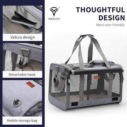19x10.5x11.5 Inches Cat, Dog Carrier for Pets Up to 20 Ibs, Washable，Soft Sided，Collapsible Travel Puppy Carrier. (Grey) - color: Grey