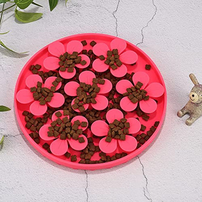 Slow Feeder,Cat Help Slow Down Eating Speed Cut Flower Silicone Rubber Cute Slow Feeder for Puppy/Cat/Dog - color: Hot Pink
