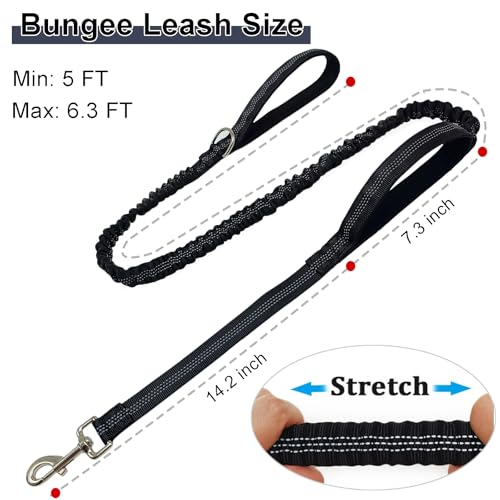 5FT Bungee Dog Leash with 2 Handles, Reflective Strong Nylon Traffic Leash, Shock Absorbing Lead for Large Medium Dogs Walking Training Controlling, Black - color: Black