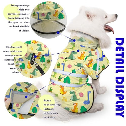 Dog Raincoat, Adjustable Rain Jacket with Hooded Double Layer for Large Medium Small Dogs Puppies, Lightweight Waterproof Rain Coat Poncho with Reflective Stripe Dinosaurs Yellow,S - color: Dino Yellow, size: Small