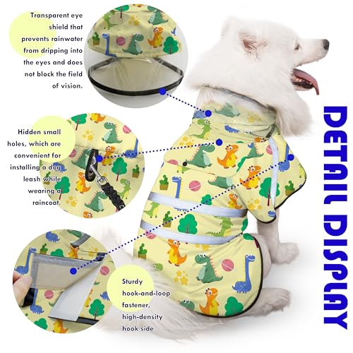 Dog Raincoat, Adjustable Rain Jacket with Hooded Double Layer for Large Medium Small Dogs Puppies, Lightweight Waterproof Rain Coat Poncho with Reflective Stripe Dinosaurs Yellow,S - color: Dino Yellow, size: Small