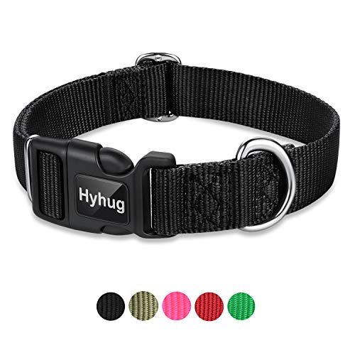Medium Dog Collar, Black:Heavy-Duty Quick-Release Nylon Buckle, Adjustable & Durable, Cute Dog Collar (Medium, Black) - color: Black, size: Medium