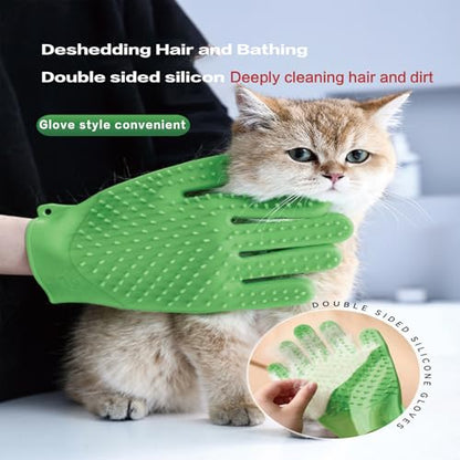 YOFANG Double-Side Pet Grooming Gloves for Cats & Dogs, Silicone Pet Hair Removal Glove for Bathing, Shedding & Massage, Gentle Cat & Dog Grooming Glove for Long & Short Hair Pets