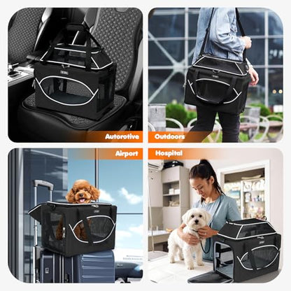 Top-Expandable Pet Carrier 17x11x9.5 Inch Alaska Hawaiian Airline Approved Underseat to 12lbs Stable Car Travel Carriers for Small Dogs Cats with Locking Safety Zippers Anti-Scratch Mesh - color: Black, size: 17"x11"x9.5"