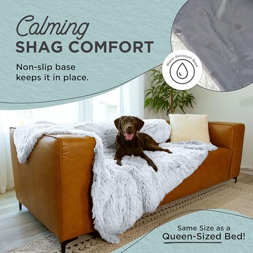 Best Friends by Sheri Calming Shag Cat and Dog Blanket with Non-Skid, Water Resistant Base, Machine Washable, Frost Gray, 60" x 80" - color: Frost, size: 60" x 80"