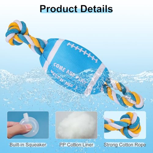 BEAUTYZOO Floating Dog Pool Toys for Small/Medium Dogs - Durable Chew-Resistant Squeaky Water Dog Toy with Rope, Interactive Fetch & Tug of War, Summer Swimming Beach Play (Oxford Fabric) - color: Blue