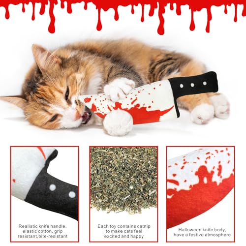 Idepet Cat Toys Catnip Crinkly Sound Toy Toys Christmas Kitten Bite Teething Chew Toys for Indoor All Breeds Cats Exercise (Horror Knife-Shaped Cat Toys)