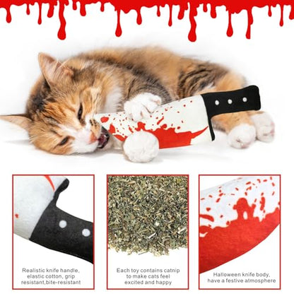 Idepet Cat Toys Catnip Crinkly Sound Toy Toys Christmas Kitten Bite Teething Chew Toys for Indoor All Breeds Cats Exercise (Horror Knife-Shaped Cat Toys)