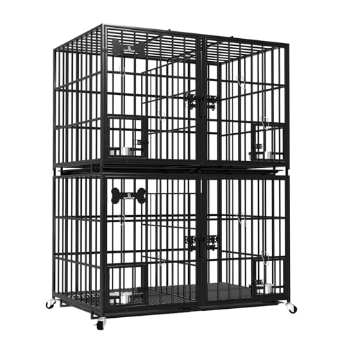 Dosker 42 inch Stackable Heavy Duty Metal Dog Crate for 4 Dogs/Large Dog,All Metal Open Top Access,Escape Proof Cage,Dog Kennel Indoor with Wheels,Floor Grid, Tray, Divider and Feeding Bowl - color: Stackable Black, size: 42"inch