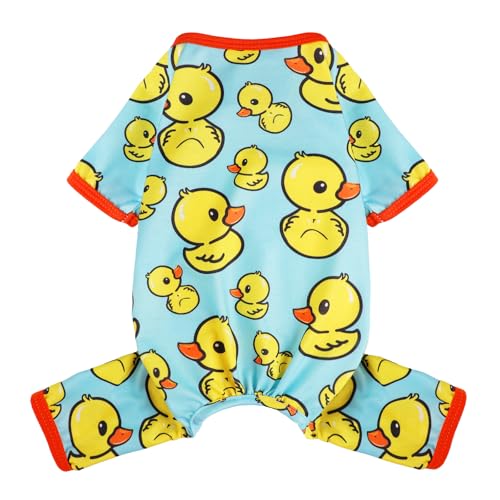 Dog Pajamas Pjs Spring Summer Dog Clothes for Small Dogs Girl Boy, Soft Stretchy Tiny Chihuahua Yorkie Puppy Clothes Doggie Onesies Cat Pet Jammies Outfit, Blue Duck, L - color: Blue Duck, size: Large (Chest 17in )